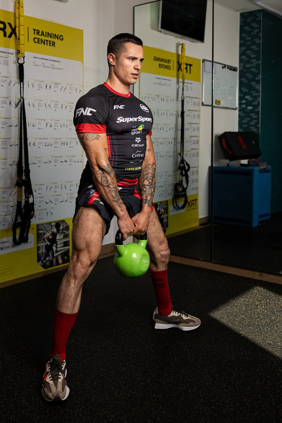 Antonio training with a kettlebell